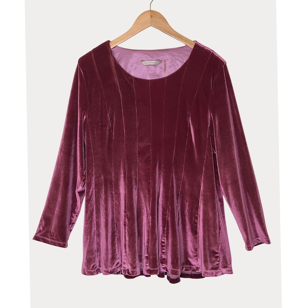 Soft Surroundings Bella Rose Large Velvet Pintuck Long Sleeve Tunic Top Romantic